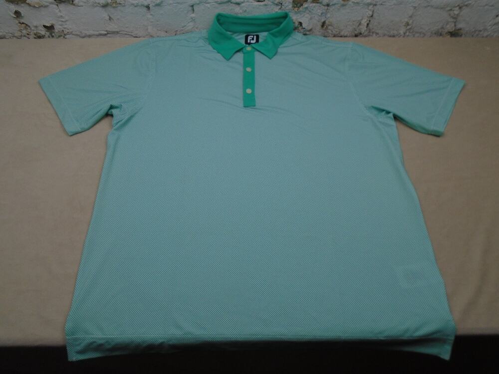 FootJoy Golf Shirt Polo Lisle Mini Check Print Large Green Polyester MSRP $88